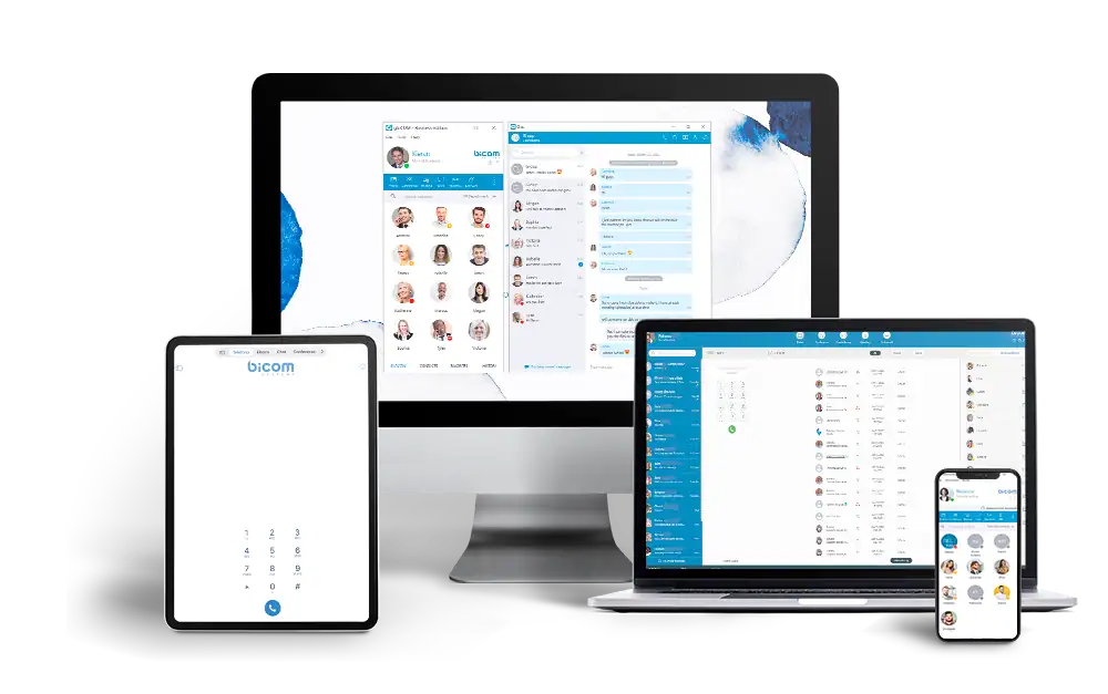 Soluzione di comunicazione Bicom Systems su desktop e dispositivi mobili.