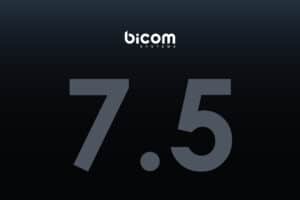 Logo di Bicom Systems con versione 7.5, soluzioni di comunicazione aziendale.