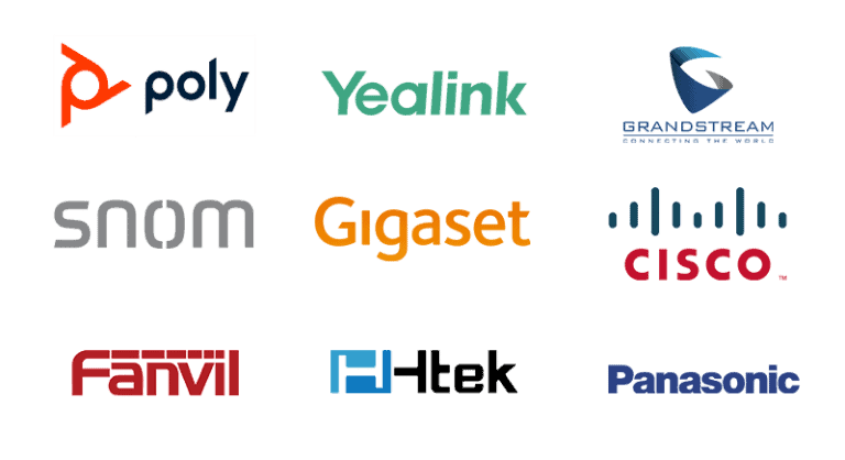 Immagine di loghi di marchi di telecomunicazioni e soluzioni VoIP leader.