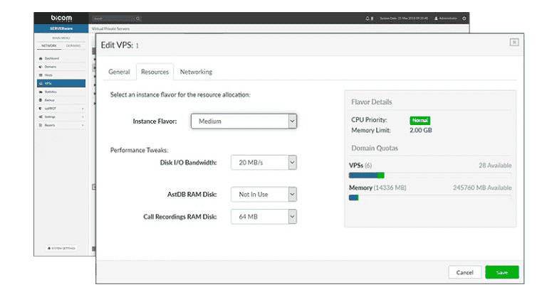 Interfaccia software per configurazione VPS Bicom Systems.